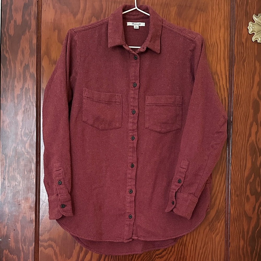 Berry / Wine Cotton Button-Up Flannel with front and side pockets